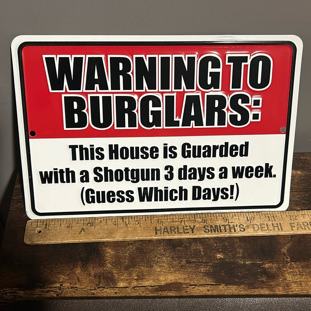 New Burglar Tin Sign shotgun
